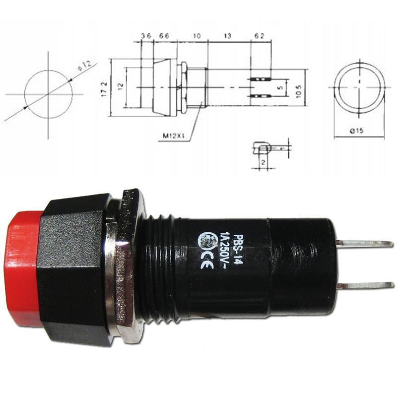Einbau-Druckschalter 1-polig, elektrischer Schalter 250V/1A, rot