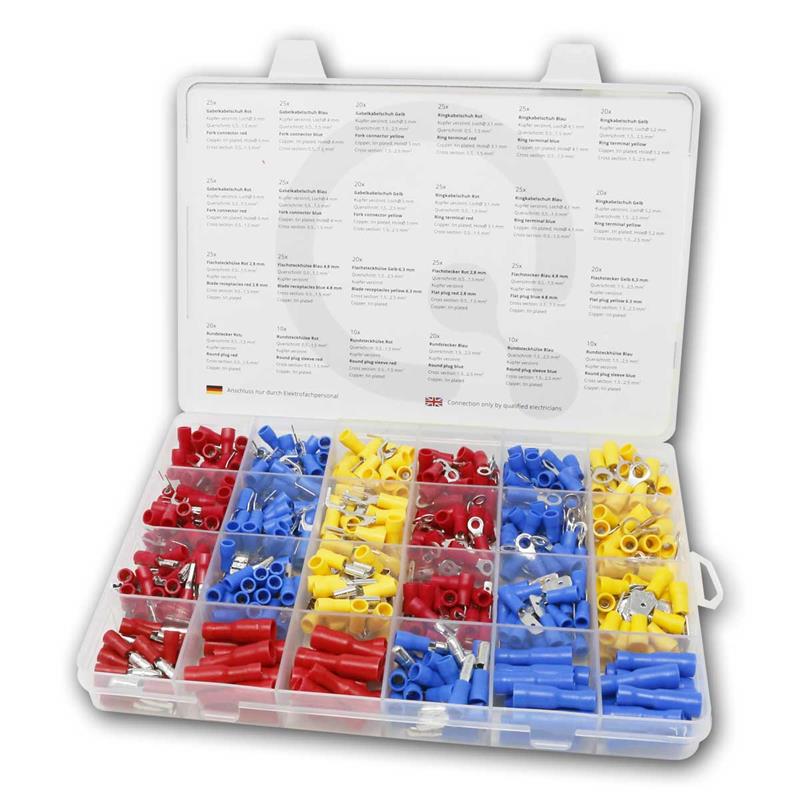 Kabelschuhe & Quetschverbinder Set, isolierte, 500-teilig