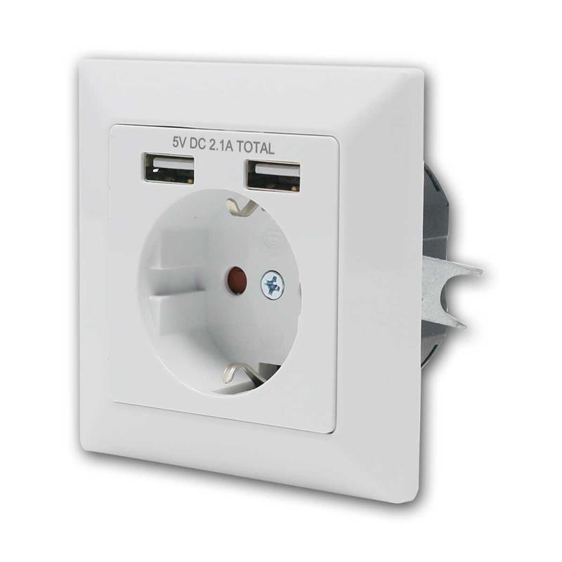 Schutzkontakt-Wandsteckdose, 2x USB 5V/2,1A, 3680W/16A