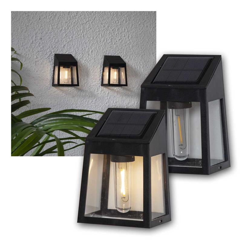 LED Wandleuchten "WALLY FILAMENT", Solarpanel, 2er Set