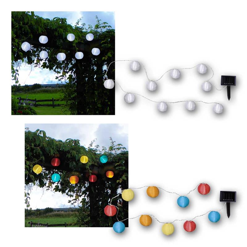 LED Solar-Lichterkette mit 10 Lampions, Dämmerungssensor
