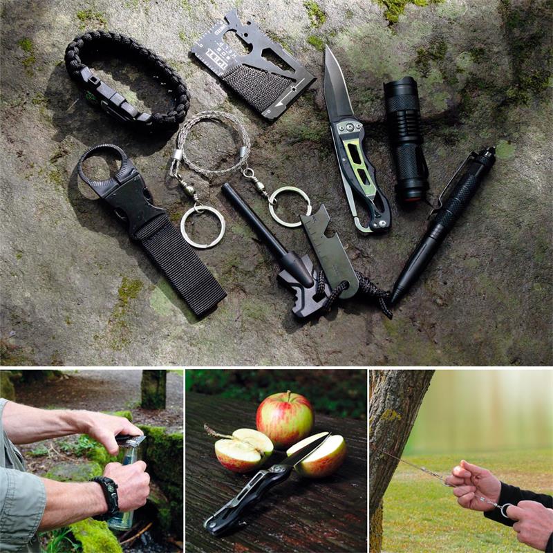10-teiliges Outdoor-Kit, Survival-Set für Camping oder Wandern