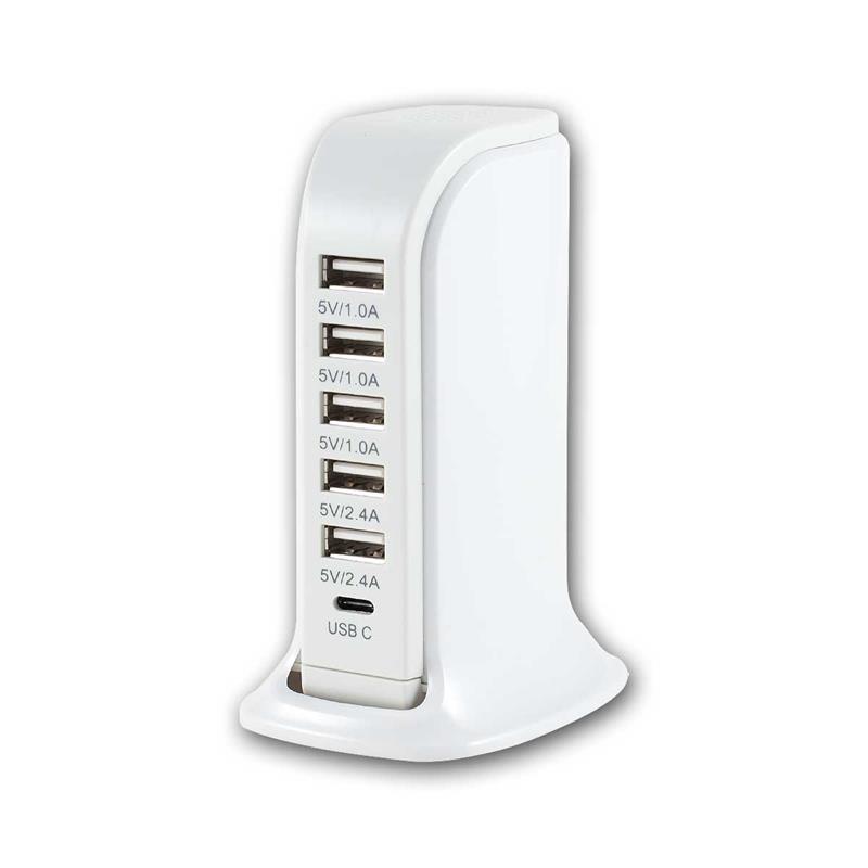 USB Ladegerät 6 Ports, USB Ladestation, 3x1A/2x2,4A + USB-C