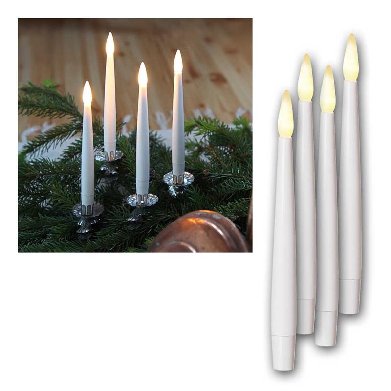 LED Stabkerzen „Paulina“, LED Leuchterkerzen, weiß, 4er Pack