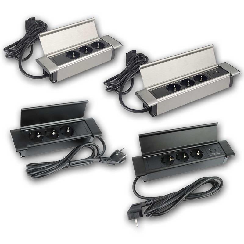 Steckdosenblock mit 3 Steckdosen, USB Tischsteckdosenleiste