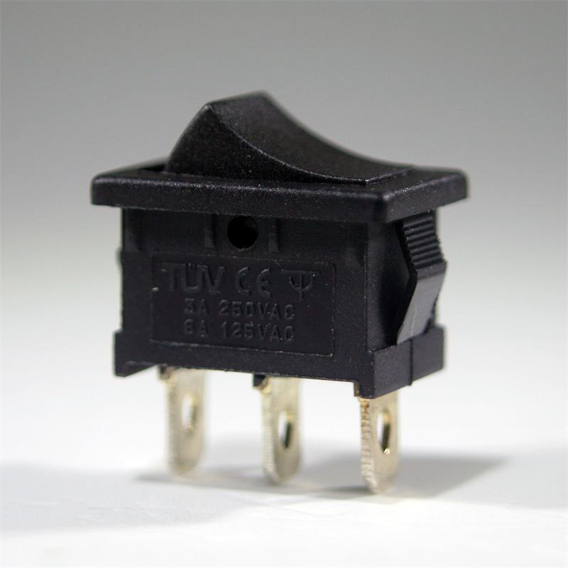 Miniatur Ein-Aus Wippenschalter, 1-polig, schwarz, 250V/3A