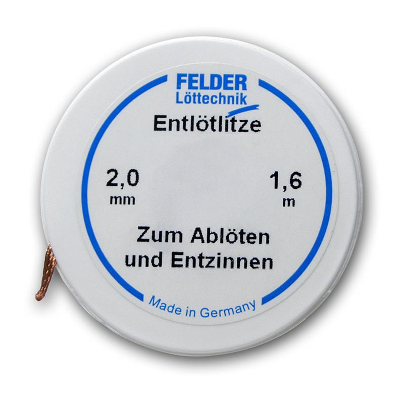 FELDER Entlötlitze, 2mm Kupferlitze mit Flussmittel, 1,6m Spule