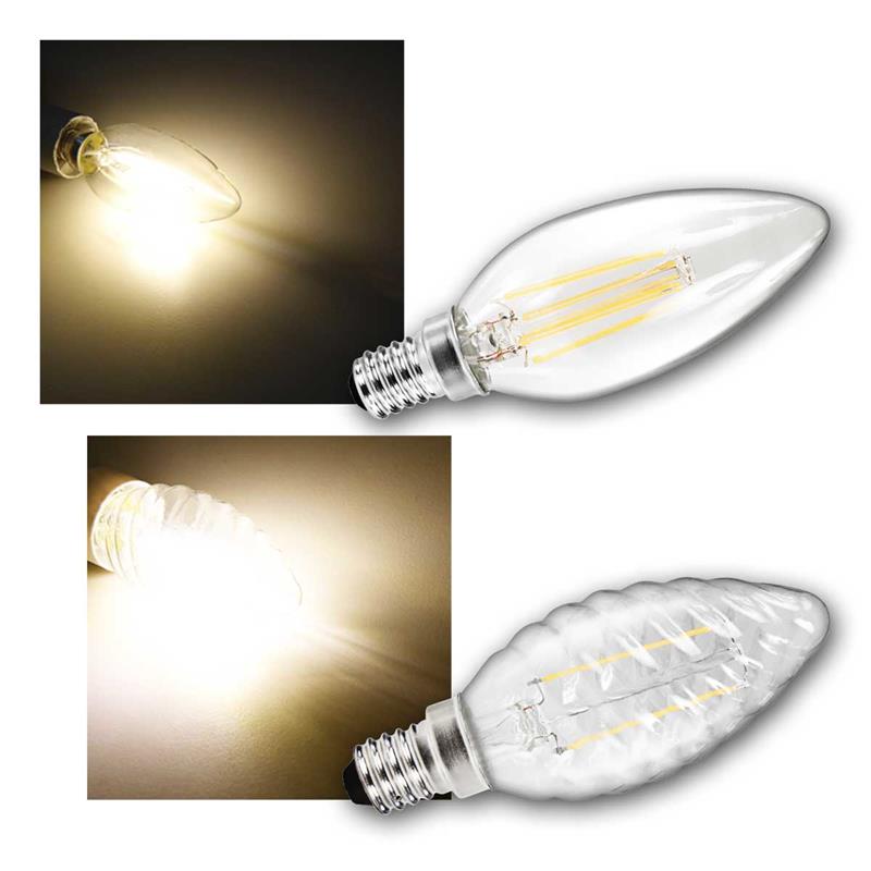 E14 LED Kerzenlampe, Klarglas-Körper, Filament LED, warmweiß