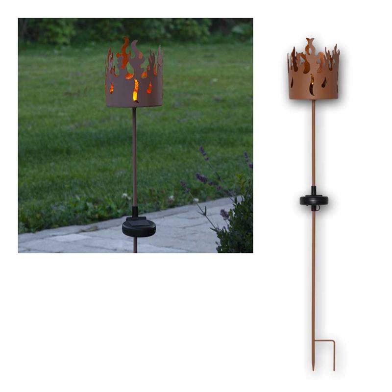 LED Gartenfackel „TORCHY“, Solar mit Erdspieß, Rost Design