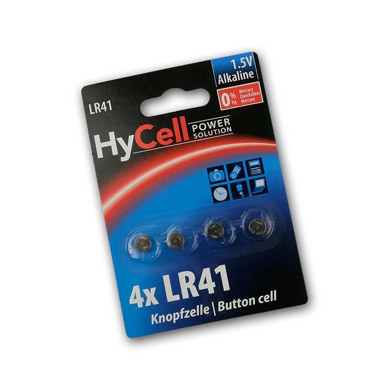 HyCell Alkaline LR41 AG3 Knopfzelle 1,5V, Batterien 4er Pack